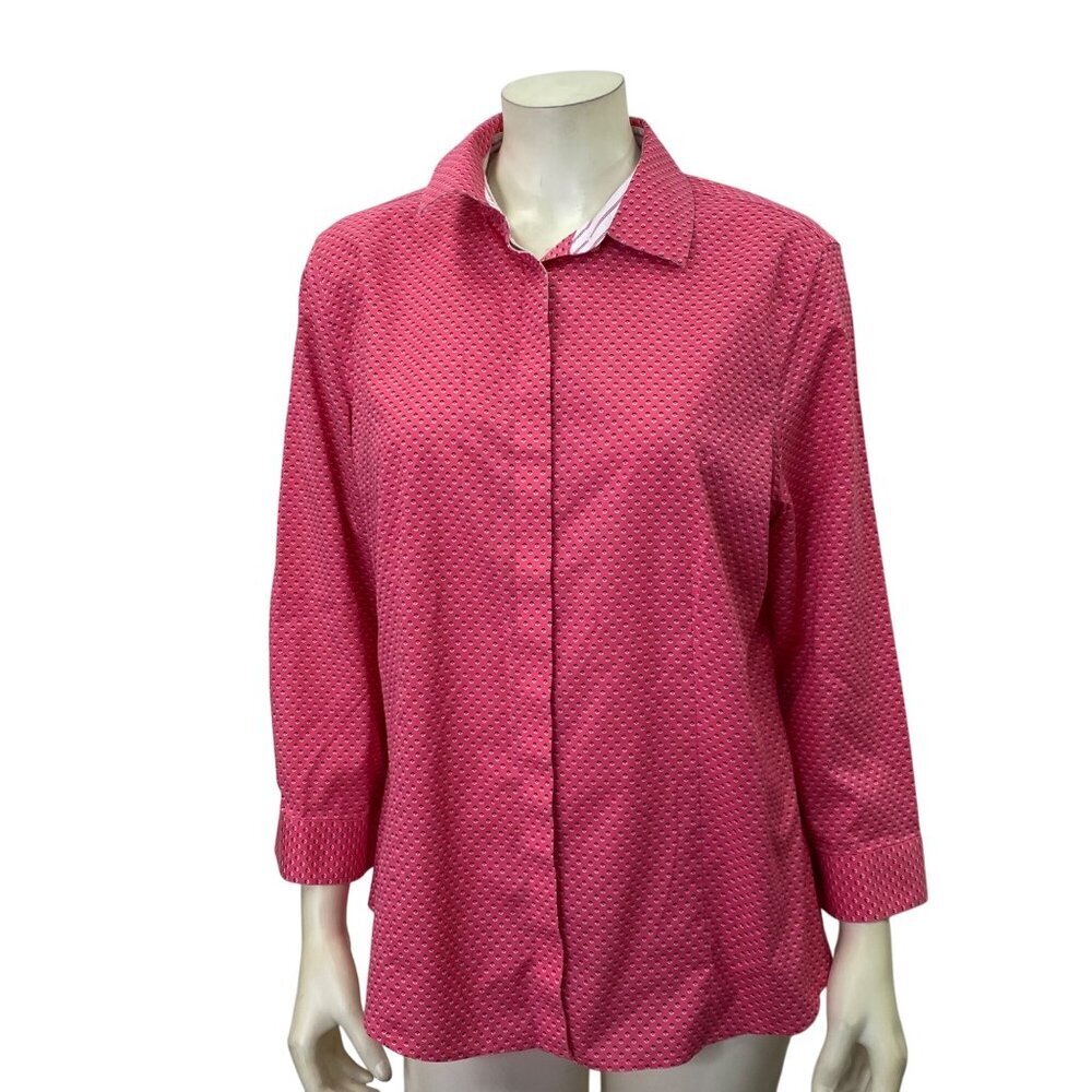 Talbots Womens Wrinkle‎ Resistant Pink Button-Up Shirt Size 16